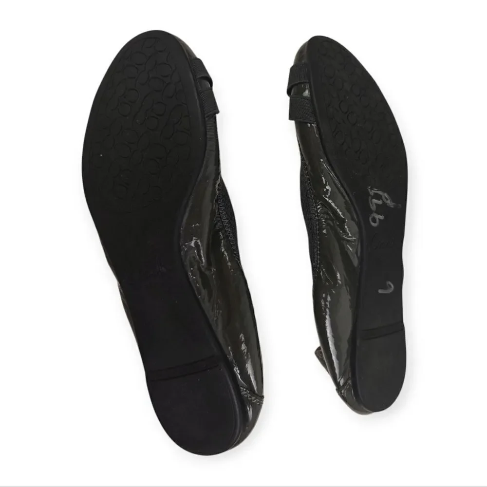 Coach Silver Gray Patent Leather Flats with Logo Buckle